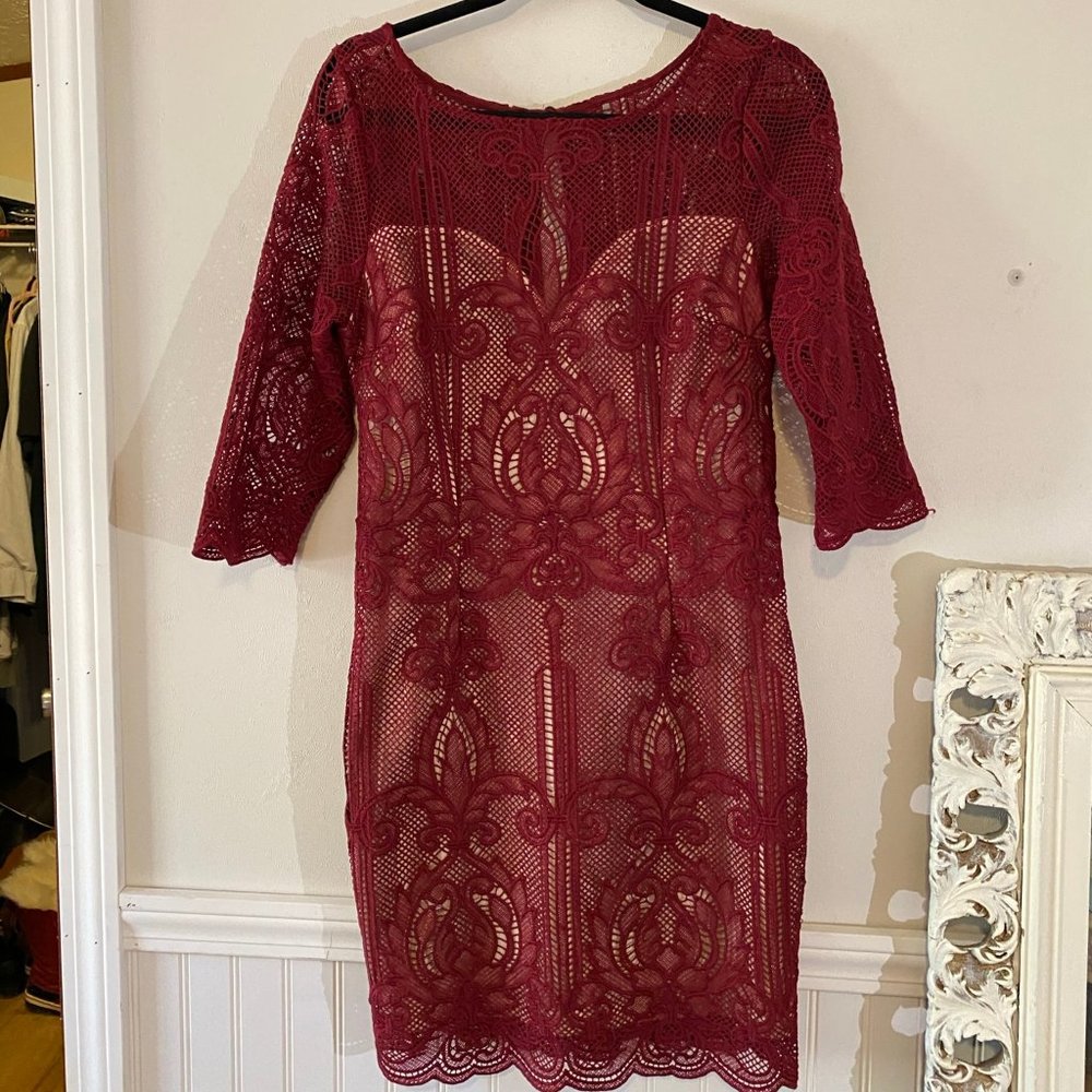 Soieblu Burgundy Lace Dress. Vintage look. Size L